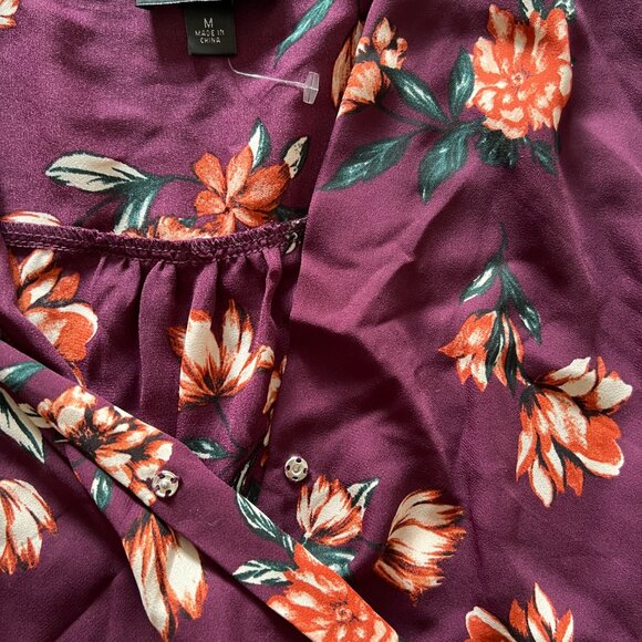 B-Wear Women's Dark Purple/Burgundy Floral 3/4 Sleeve Top, Size M - NEW - Picture 8 of 10